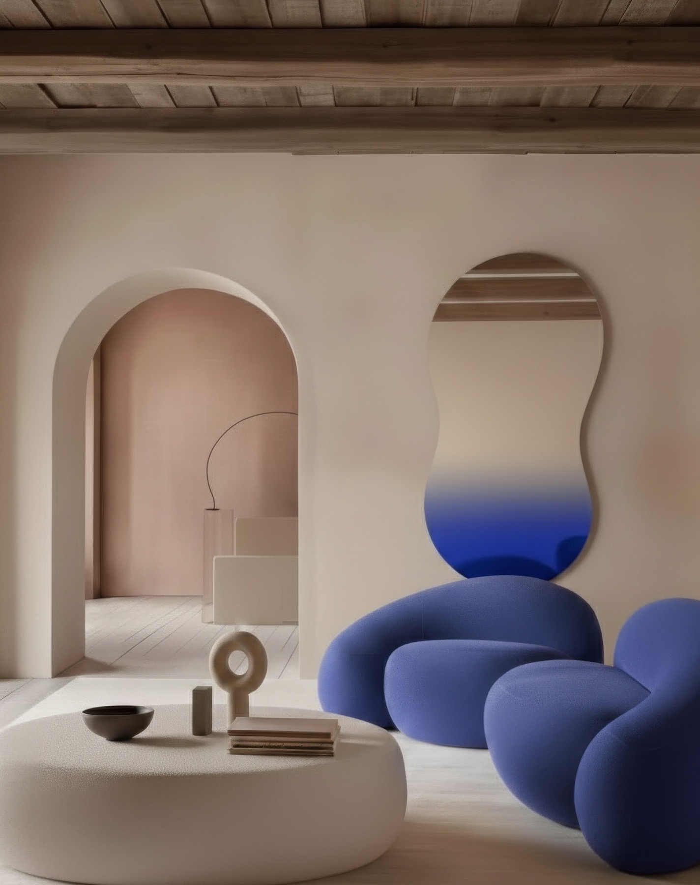 A mirror with a cobalt gradient in a contemporary interior